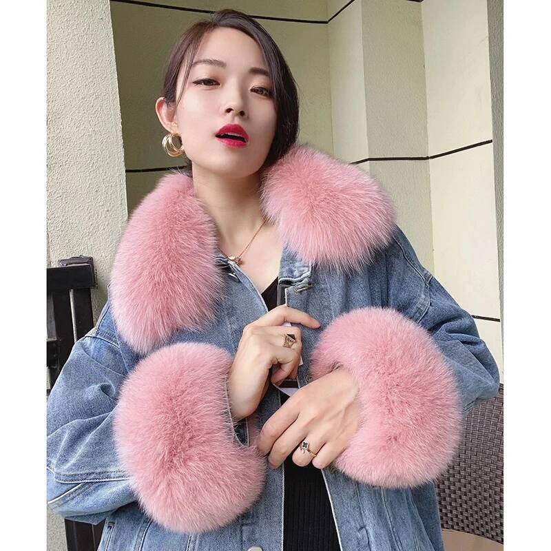100% Real Fox Fur Collar Winte - Winter Clothing Pk 评论和价格